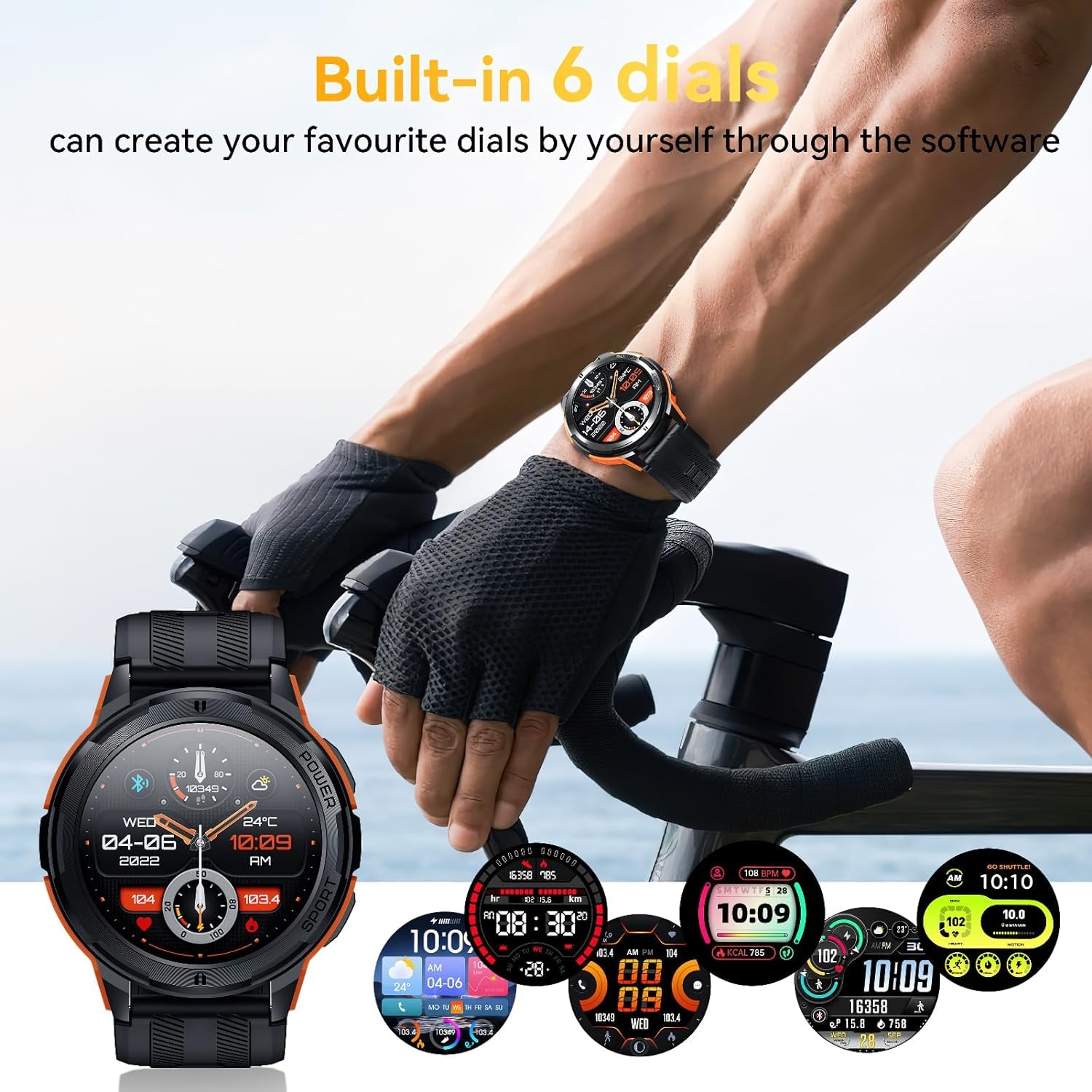 OBA OUKITEL BT10 męski smartwatch z połączeniami Bluetooth, 1,43 cala wyświetlacz AMOLED, bateria 410 mAh, wodoodporny zegarek 5 ATM z monitorem snu tętna dla Androida iOS, pomarańczowy, pomarańczowy