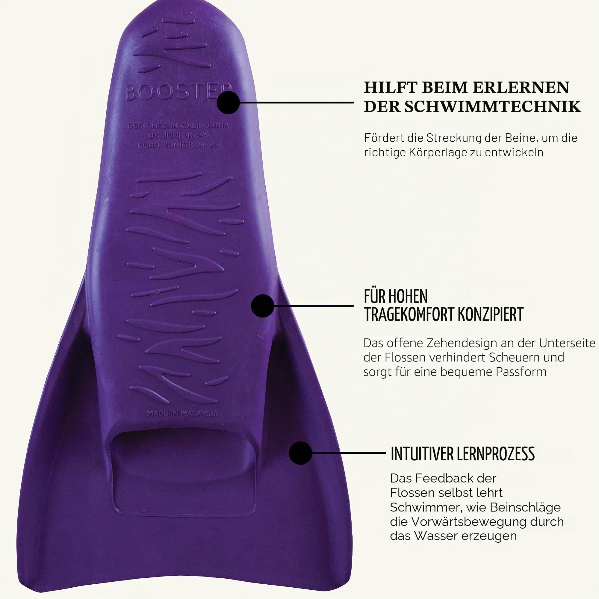 Finis Kinder Swim Fins Booster Swim Fin, Purple, 6-8, 1.05.081.00 | Techniktrainer mit offenem Zehen-Design, Komfortable Passform, Robuste Verarbeitung, Bequemer Sitz, Leichtes Design