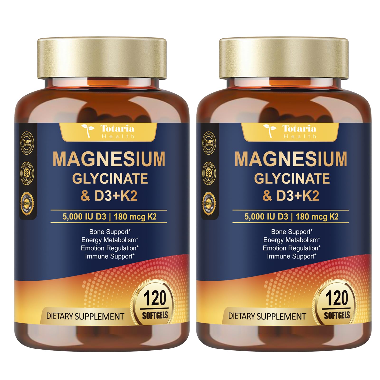 9-in-1 Magnesium Glycinate 500mg + Vitamin D3 5000 IU & K2 Complex - High Absorption - Healthy Stress, Sleep, Muscle Function, Bone Health & Energy Supports | Non-GMO, Gluten-Free 2 Pack 120 Count (Pack of 2)