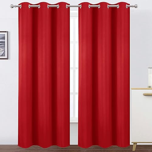 LEMOMO Cortinas opacas de 38 x 84 pulgadas, juego de 2 paneles de cortinas de color rojo brillante con aislamiento térmico para oscurecer la