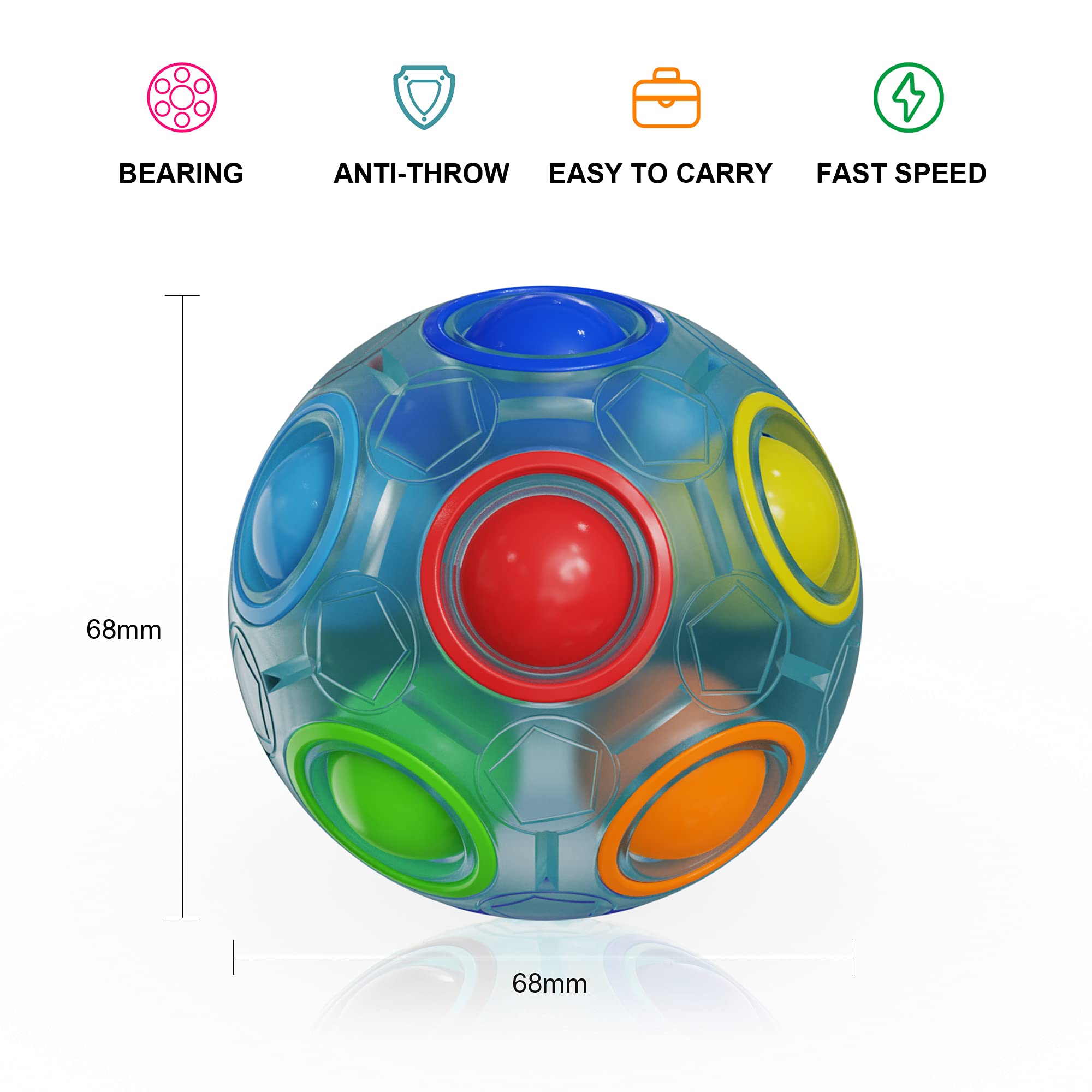 ROXENDA Magic Rainbow Ball with 12 Holes, Puzzle Ball Skill Game, Brain Teaser & Fidget Ball for Kids from 6 Years - Image 2