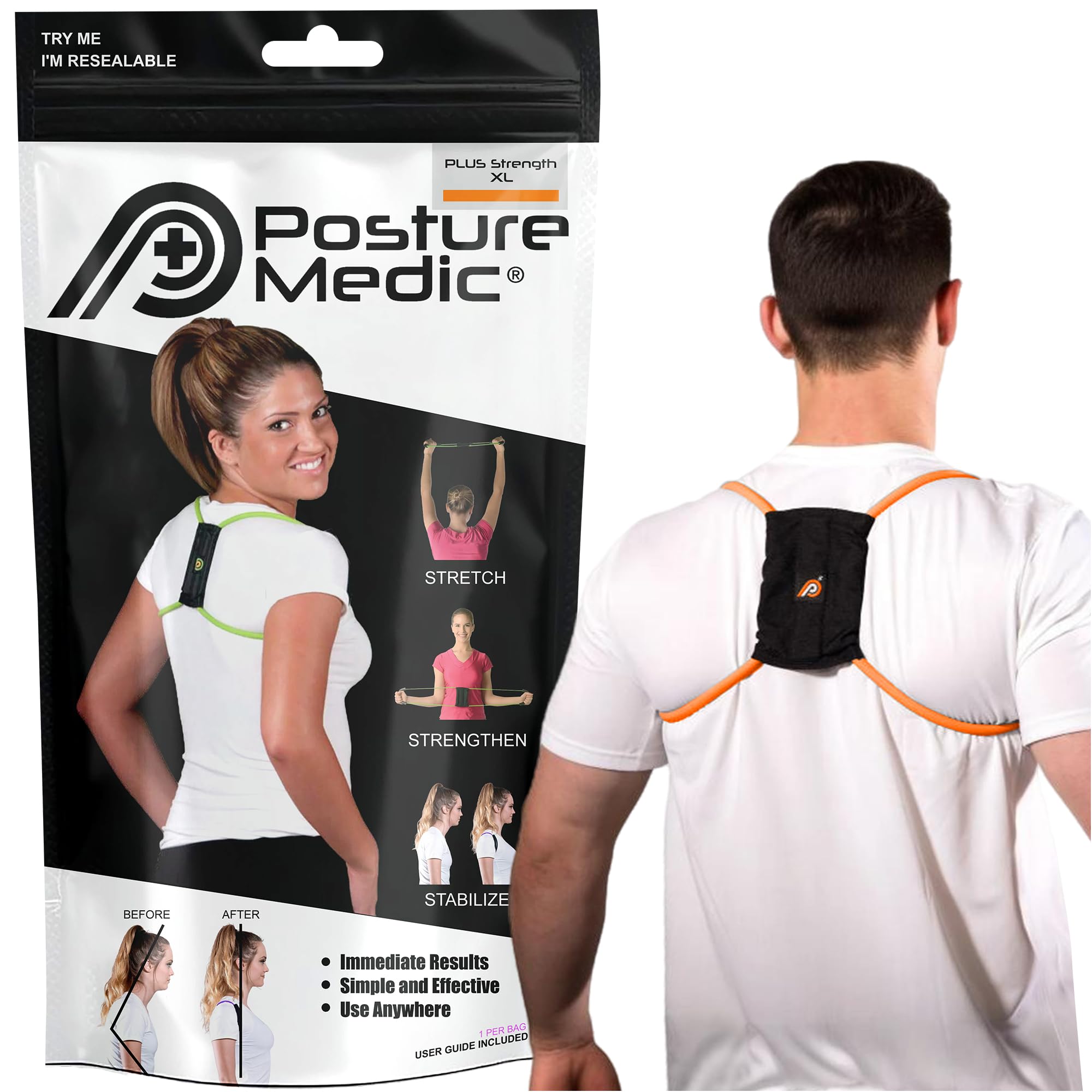 PRIMEKINETIX PostureMedic Dynamic Posture Brace for Neck,Upper,and Lower Back Support -For Enhanced Shoulder Alignment &Posture Improvement- 2XL (Orange)