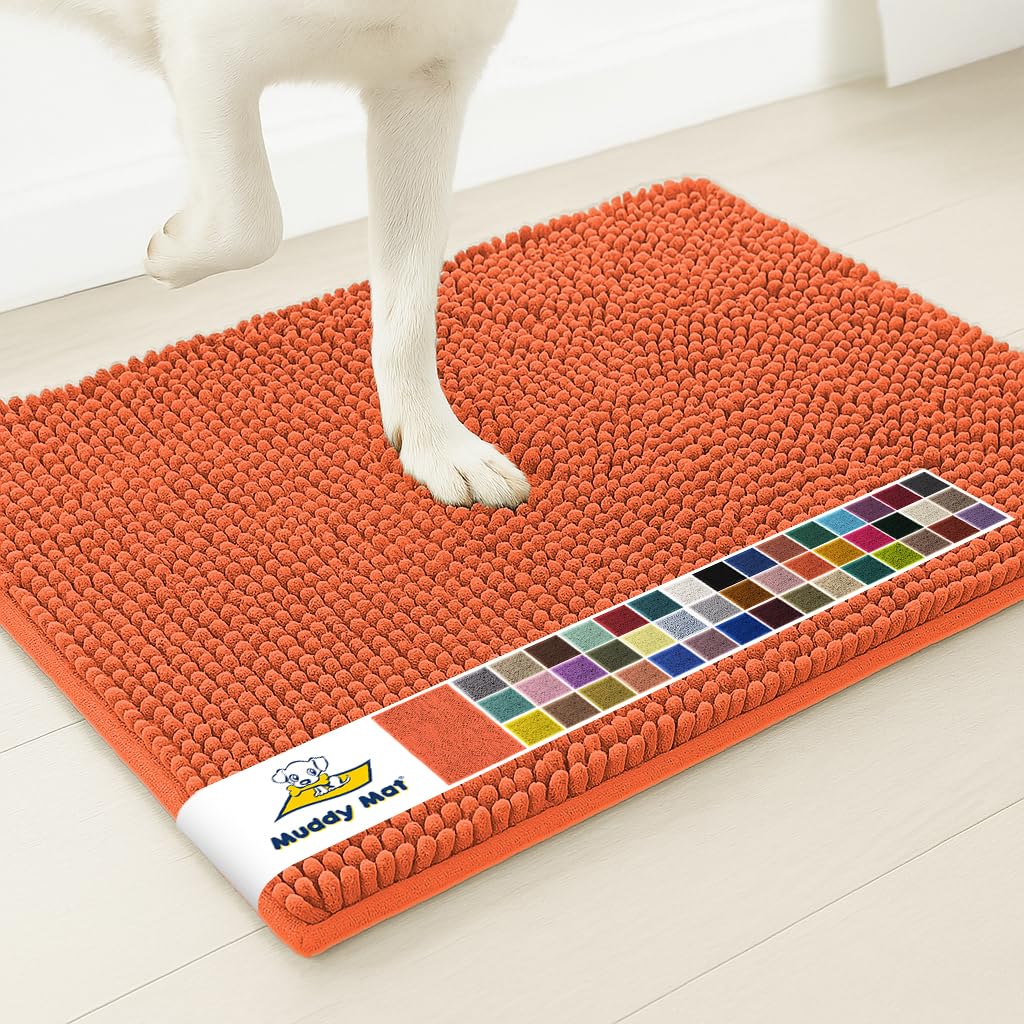 Muddy Mat® | Super Water Absorbent Door Mat Indoor, Microfiber Quick Dry Chenille Entryway Rug, Slip Resistant Front Door Mat, Indoor Mats for Entryway, Machine Washable Pet Rug, Coral 48" x 60"