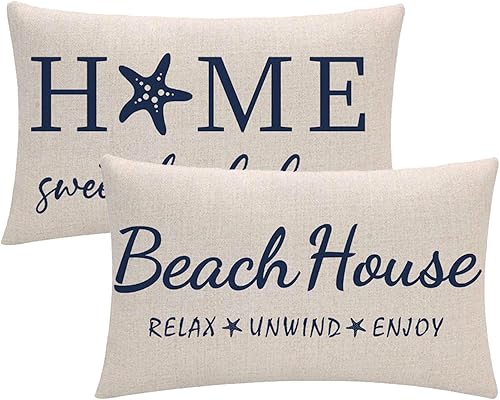 Paquete de 2 fundas de almohada decorativas para casa de playa, relajante, disfrutarrelajarseestrellas de mar, rectangularesfundas de cojín de