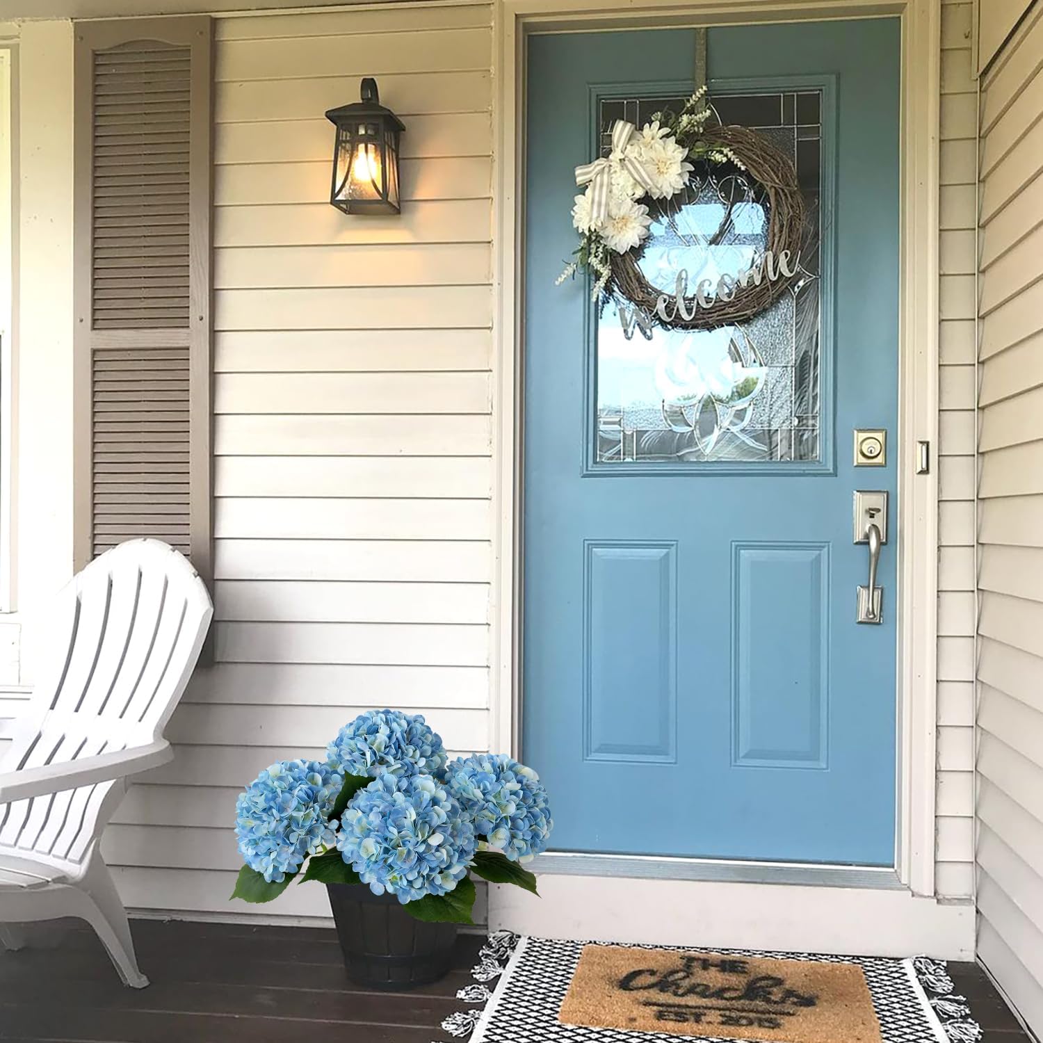Blue Flowers Hydrangea Artificial Flowers, 4Pcs 22" Large Lifelike Silk Artificial Hydrangeas, Full Fake Flowers for Bouquet Table Centerpieces Outdoor Wedding Indoor Home