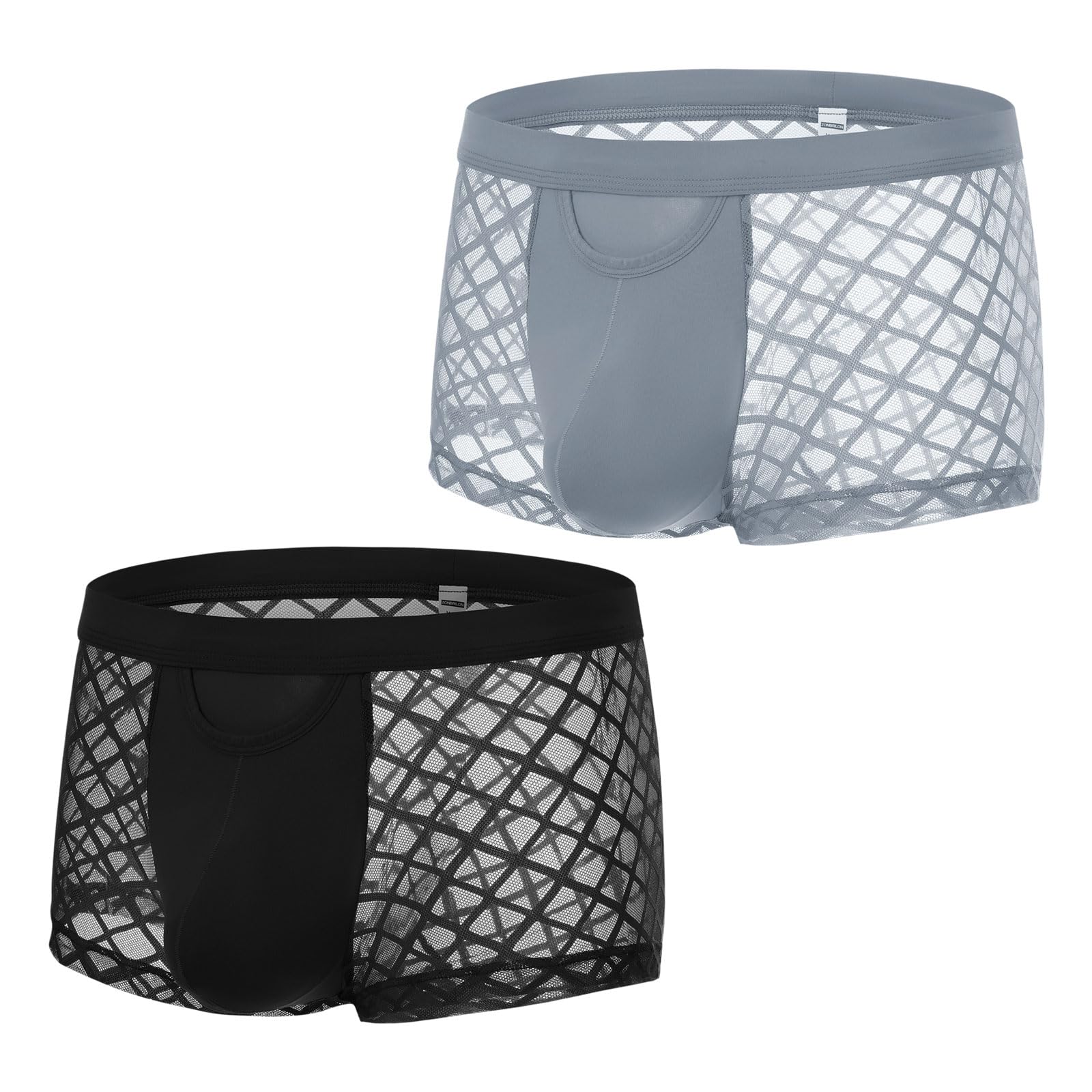 ZAIGGUT Sexy Mens Underwear with Pouch Mesh Boxer Briefs See Through Trunks Open Fly Pack