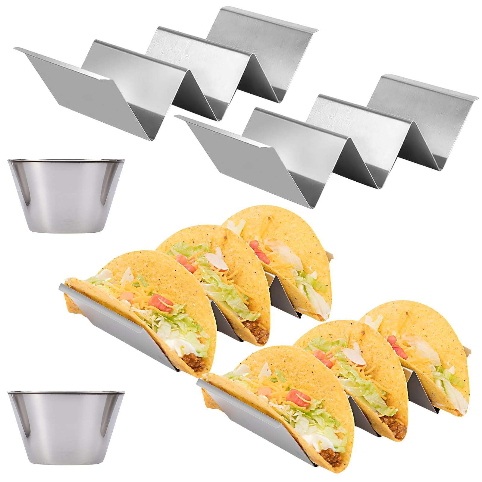 Lot de 2 supports à tacos en acier inoxydable, passent au lave-vaisselle, parfaits pour les tacos souples et durs, idéal pour les tacos tacos