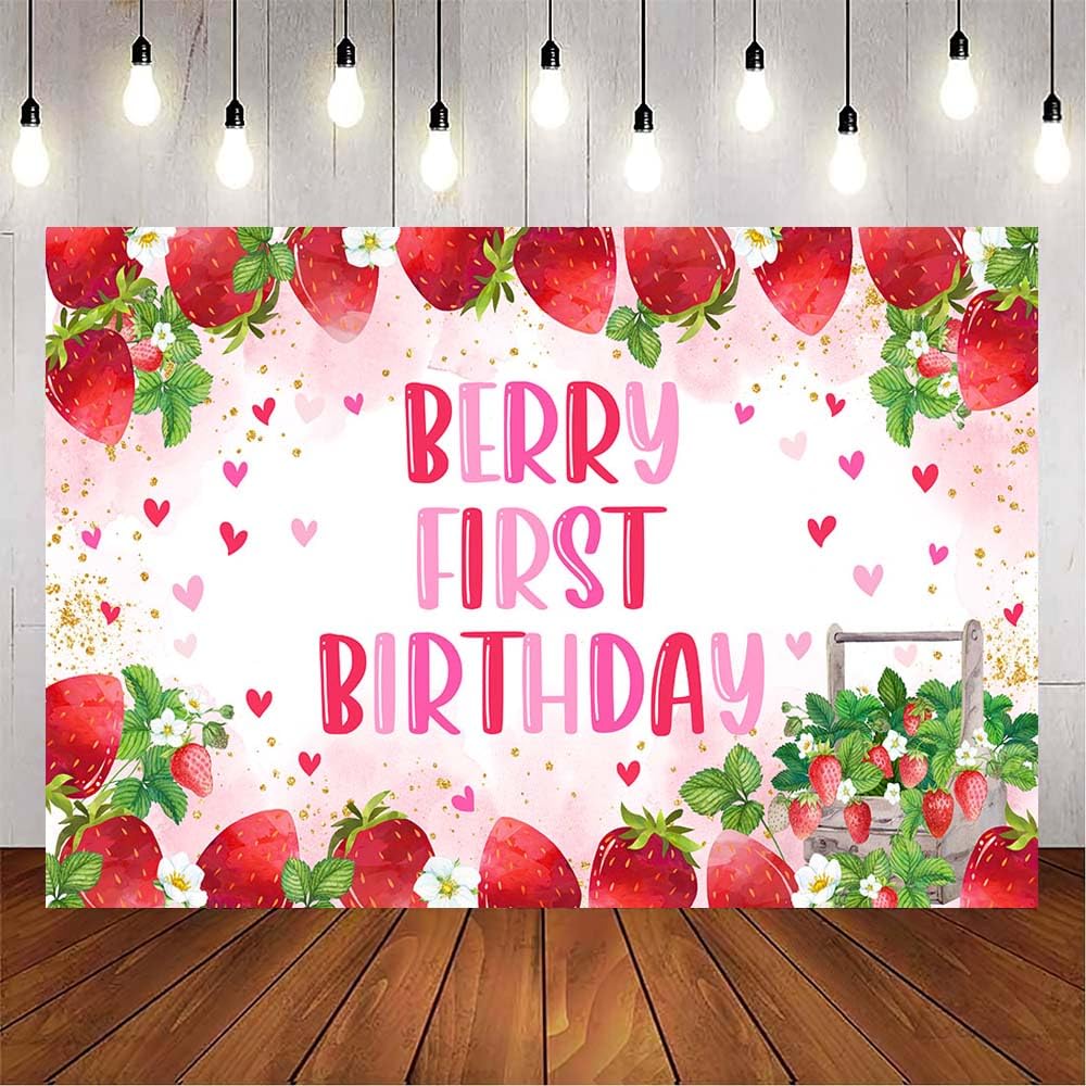 VanillaBay Berry First Birthday Backdrop Strawberry 1st Birthday Photo Backdrops Spring Berry Sweet Bday Party Decorations Photography Background (