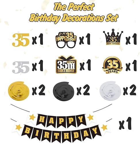 Miniatura 550 de LINGTEER Happy 65th Birthday Decorations Set - 12Pcs Black & Gold Swirls Streamer,Happy Birthday Bunting Banner,Cheers to 65 Years Old Bday Party