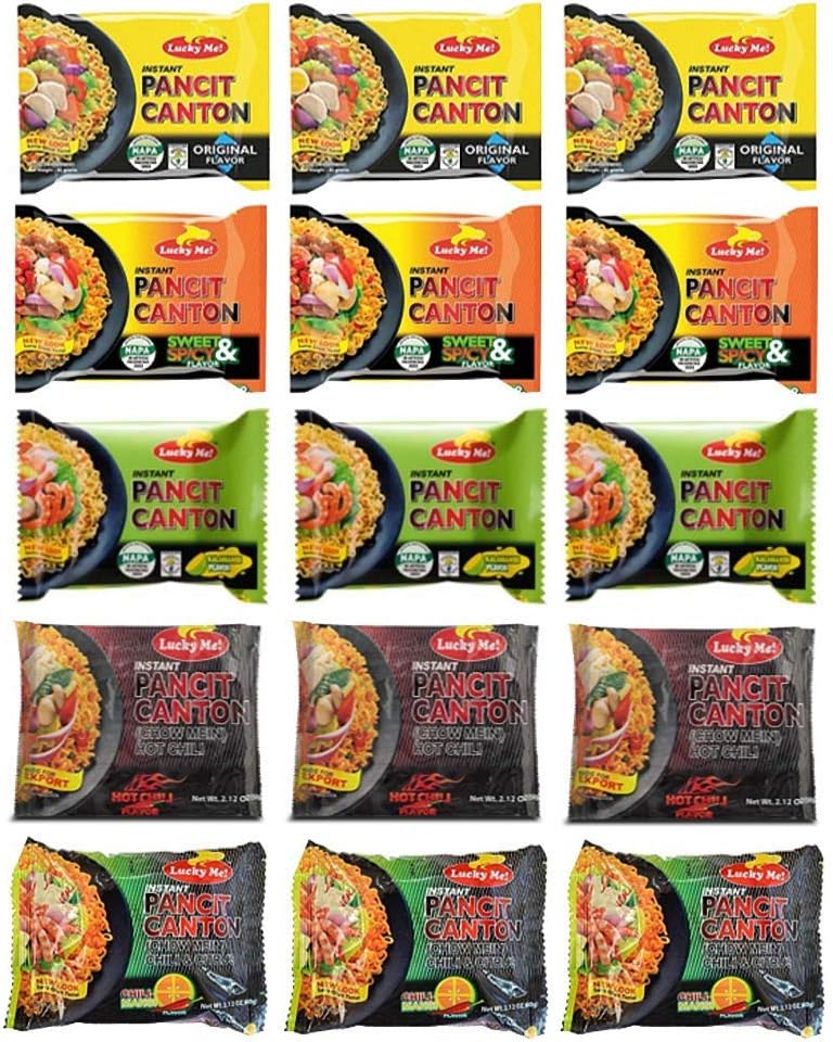 Instant Pancit Canton Assorted 15 Pack (Kalamansi, Sweet & Spicy, Original, Chilimansi and Hot Chilli)