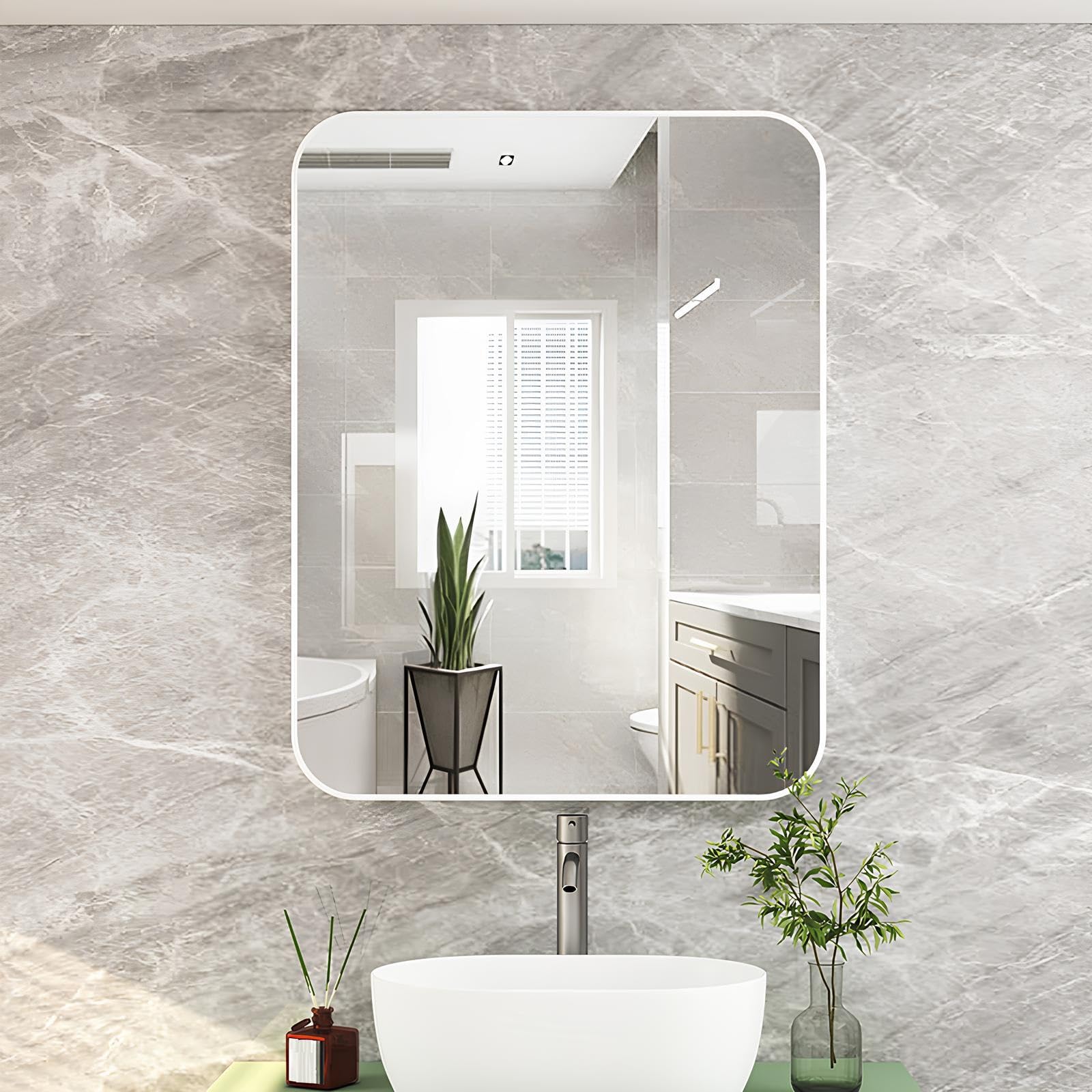 FGXHHS With Aluminum Frame, Rounded Rectangle Vanity Wall Mirror, Horizontal Or Vertical Mount For Bathroom, Living Room, Bedroom(White,60x80cm/23.6x31.5in)