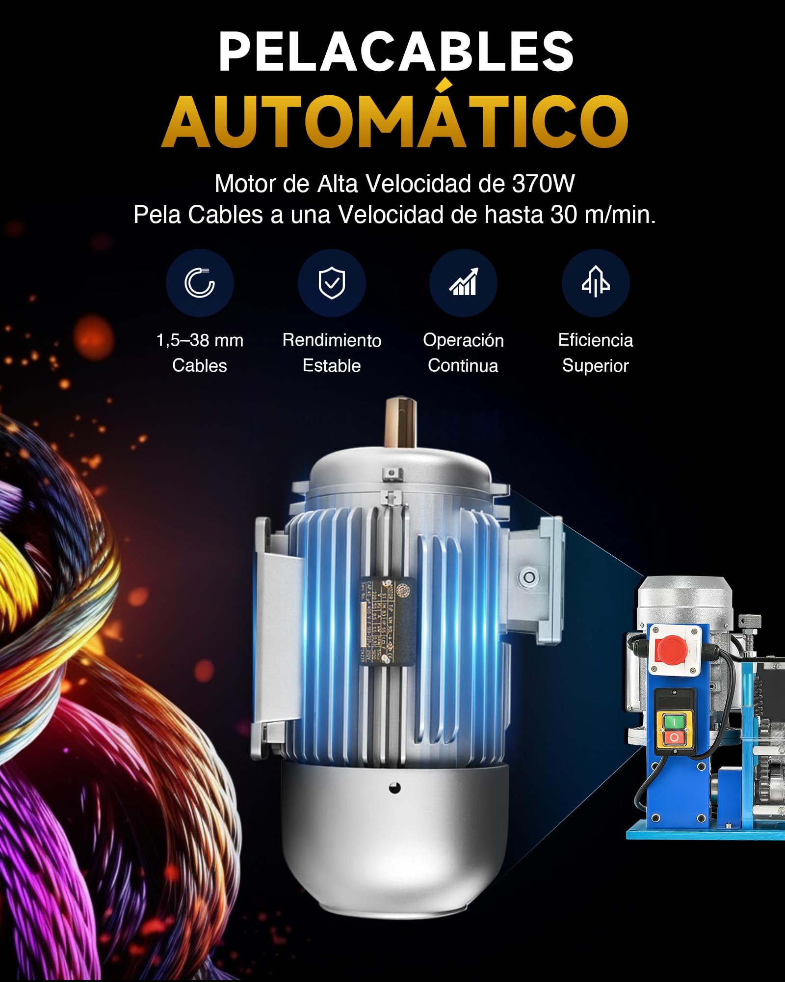 CREWORKS 370W Máquina de Pelar Cables de 1.5mm-38mm Pelacables Automático con 11 Canales Máquina de Pelacables Automática para Reparación, Remodelación y Reciclaje