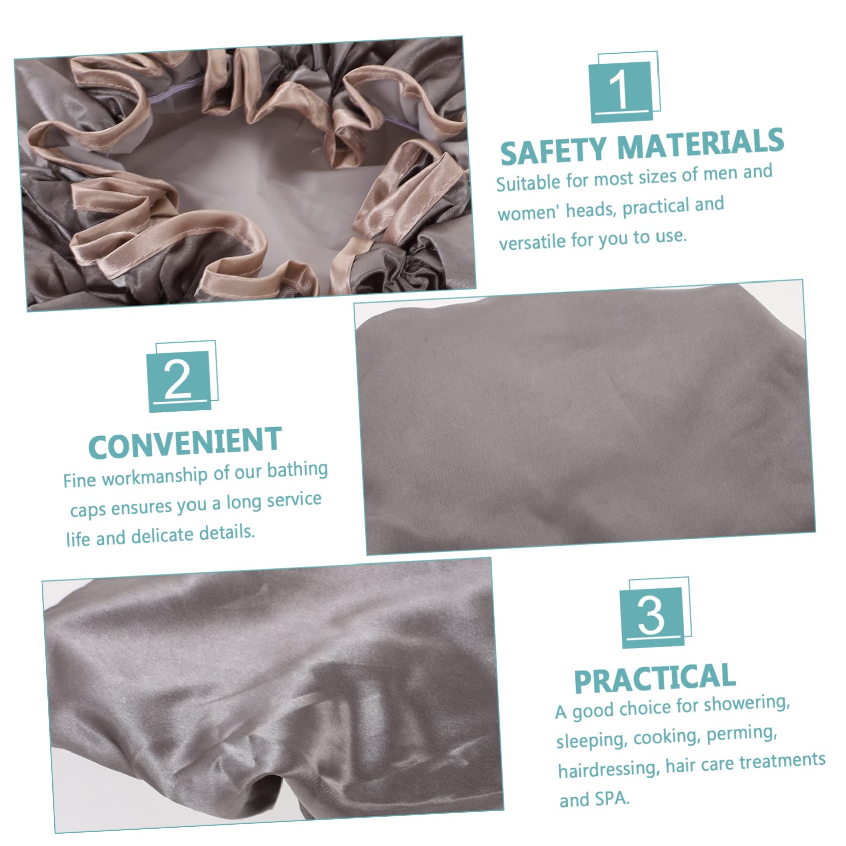 3pcs Double Layer Waterproof Shower Cap Bath Caps Hat for Women Girl Hat Hat Silk Shower Cap Thick Hair Caps Shower Caps for Lady Bonnet Peva Travel Take a Bath Swimming Cap (Grey 24.5x24.5x0.6cm)