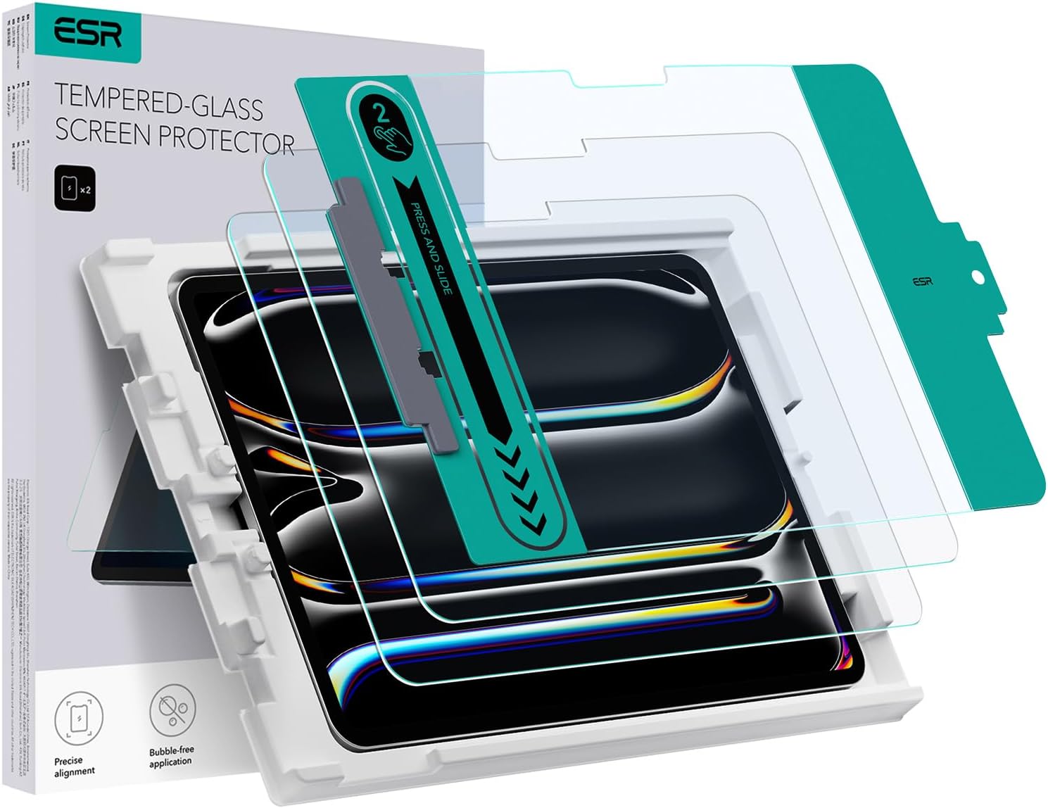ESR 2 Pack Screen Protector Guard for iPad Pro 13 Inch Screen Protector M5/M4 (2025/2024), 9H Tempered Glass Film with Easy Application Tray, Scratch Resistant, HD Clarity