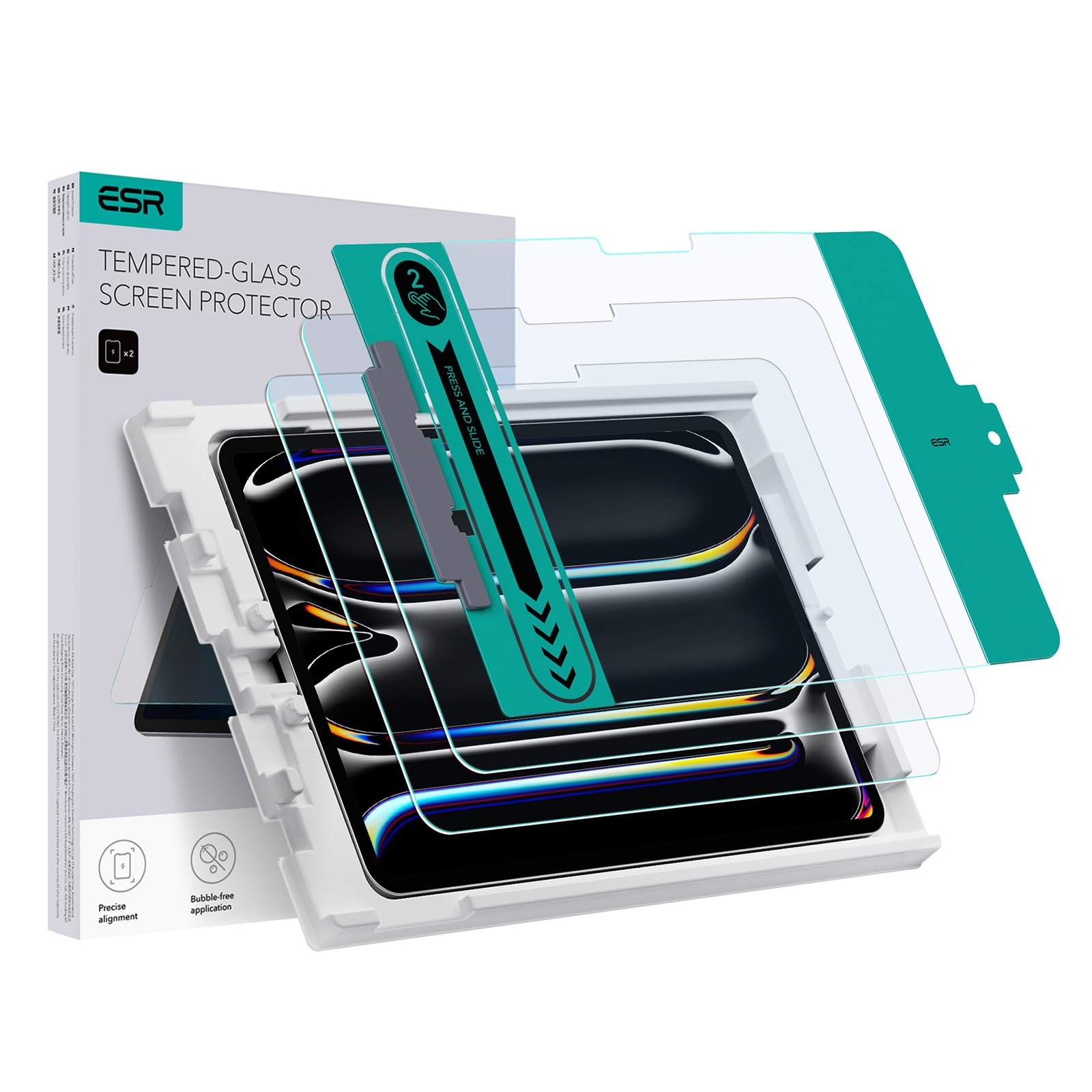 ESR 2 Pack Screen Protector for iPad Pro 11 Inch (M5/M4) 2025/2024, Tempered Glass Film with Easy Application Tray, Scratch Resistant, HD Clarity