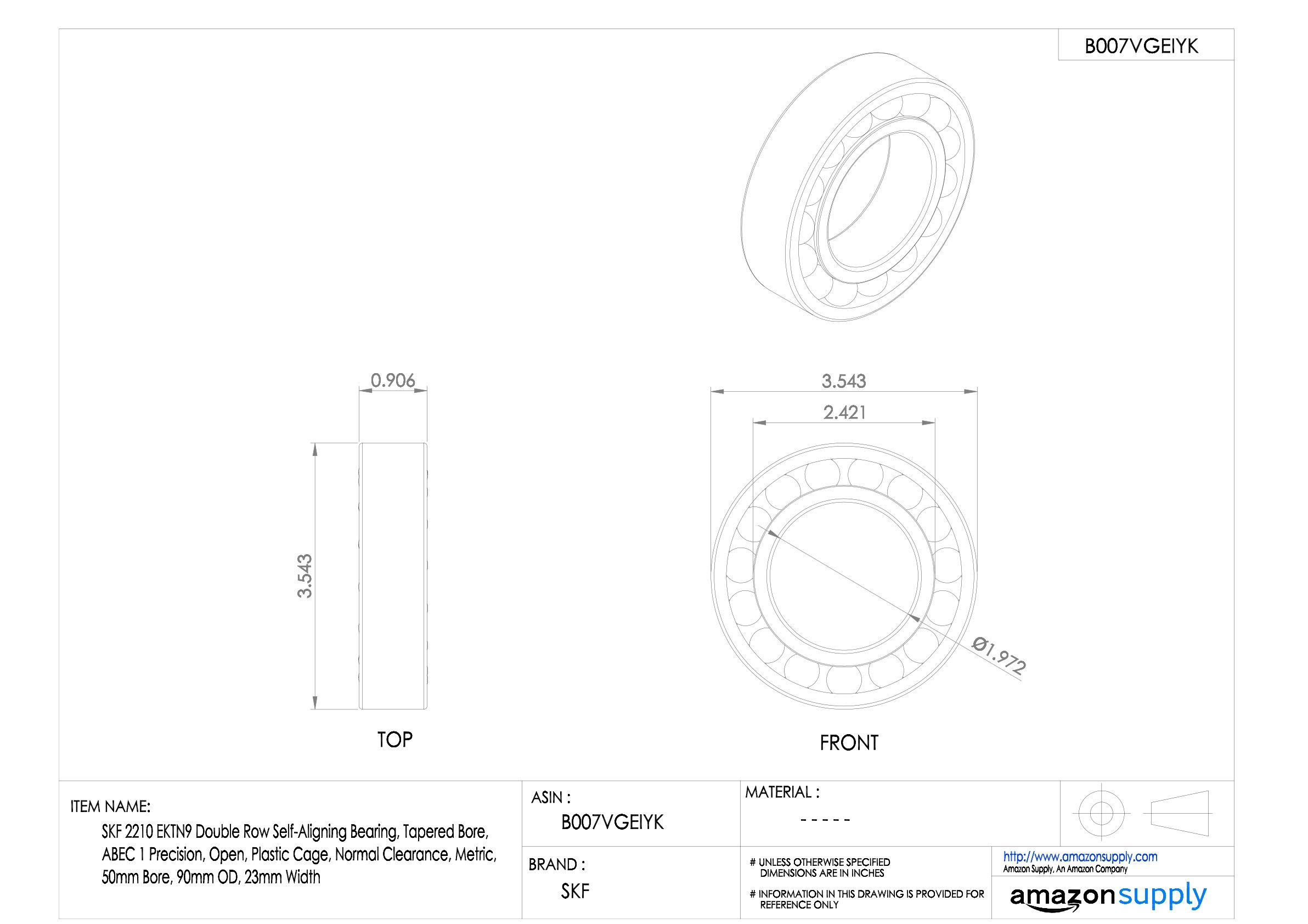 SKF 2210 EKTN9 - Rodamiento de bolas autoalineante