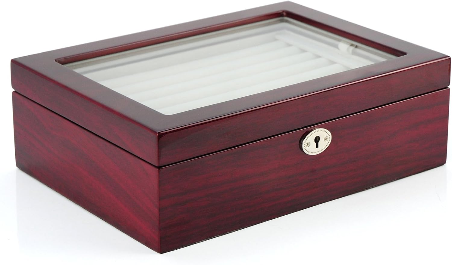 Cuff-Daddy Large Cufflinks Box Storage Case for Men - Mahogany Double Layer Cufflinks Holder Lapel Pins Rings - Double Decker Jewelry Cufflink Display Organizer with Glossy Piano Finish