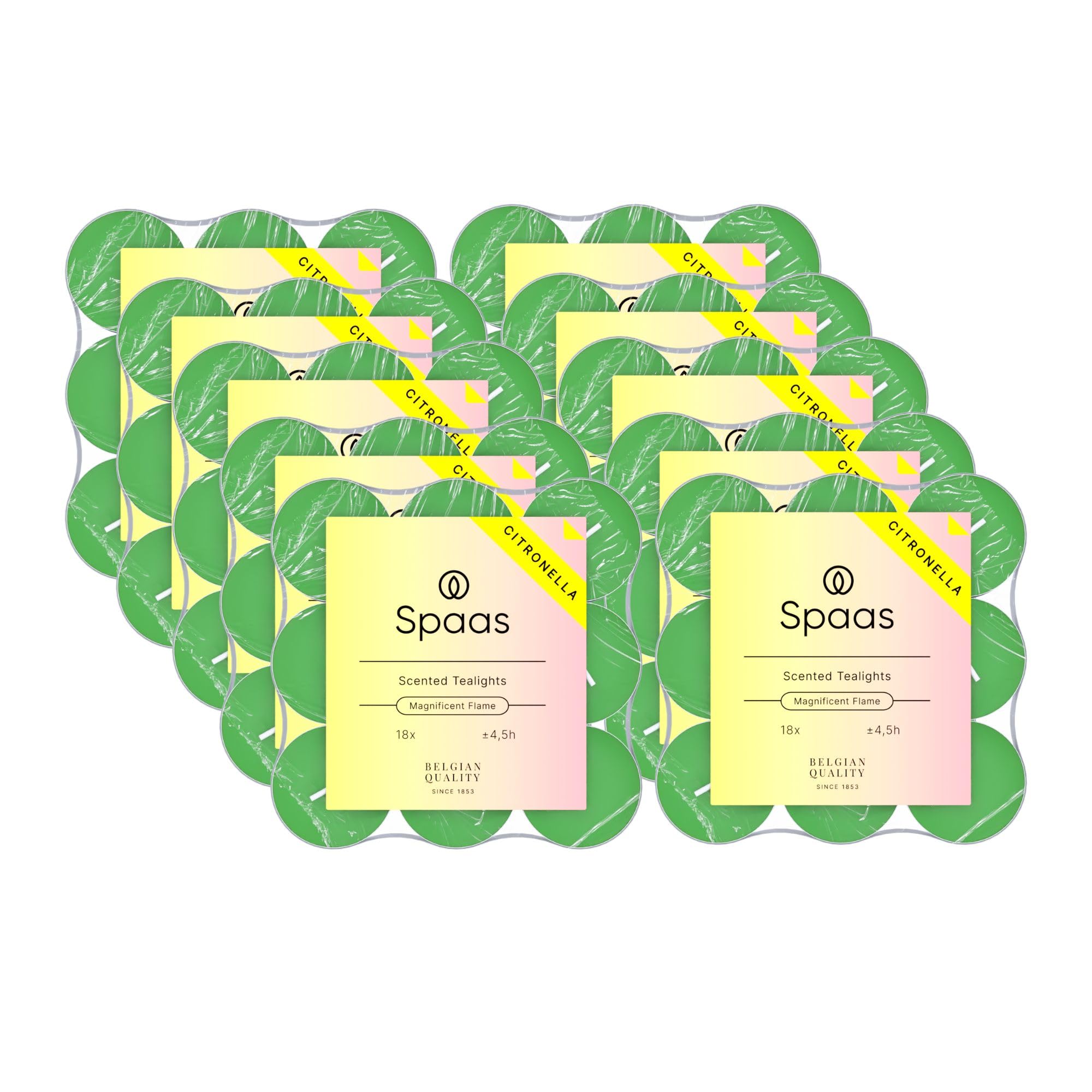 Spaas 10 Paquets plat de 18 Bougies Chauffe-Plat Citronnelle, ± 4,5 heures, Vert Vif