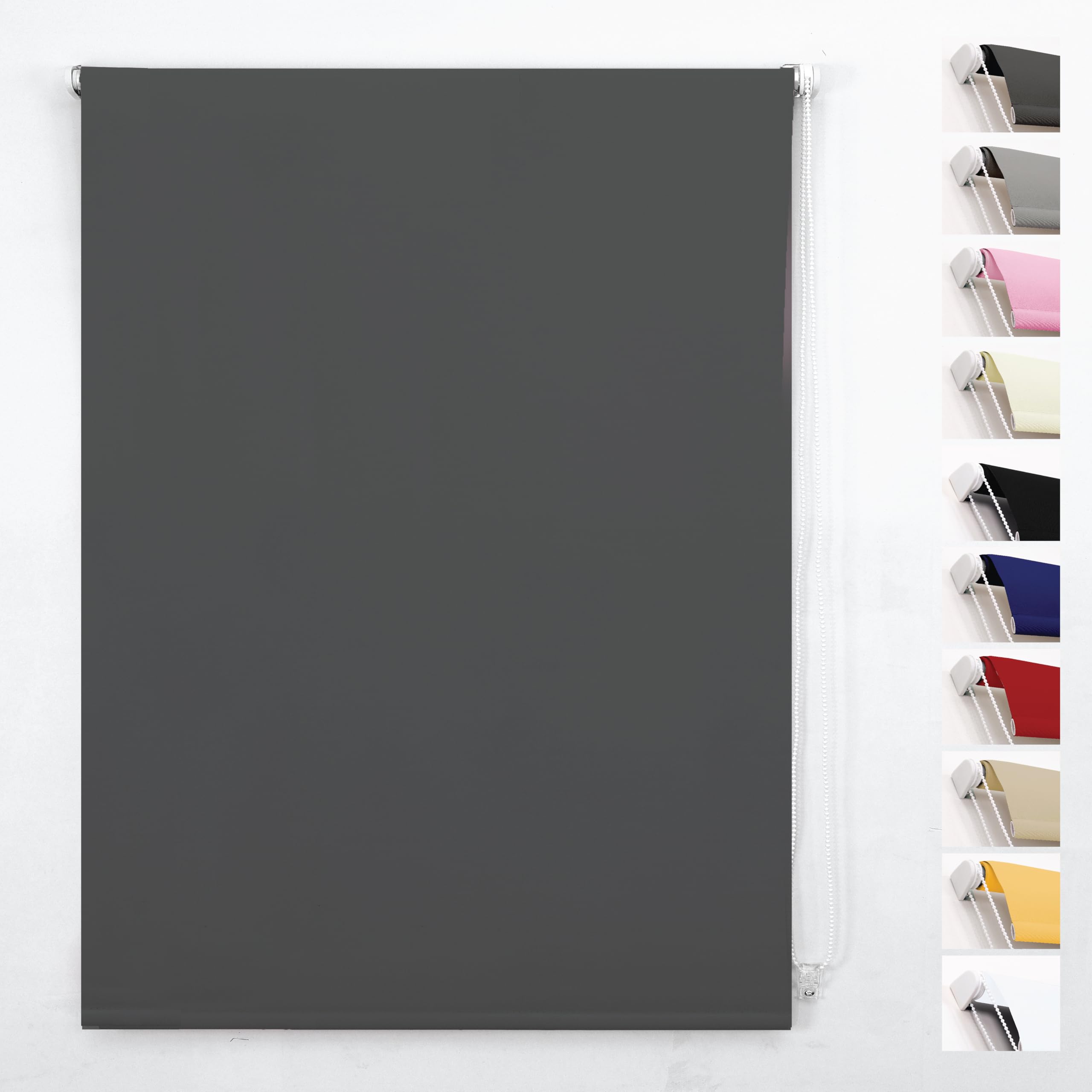 Funky Gadgets Roller Blinds Thermal Blackout Roller Blind, Easy Fit Child Safe Trimmable UV Protection Home Office Window Blinds, Charcoal Blind (174cm Wide X 165cm Drop)