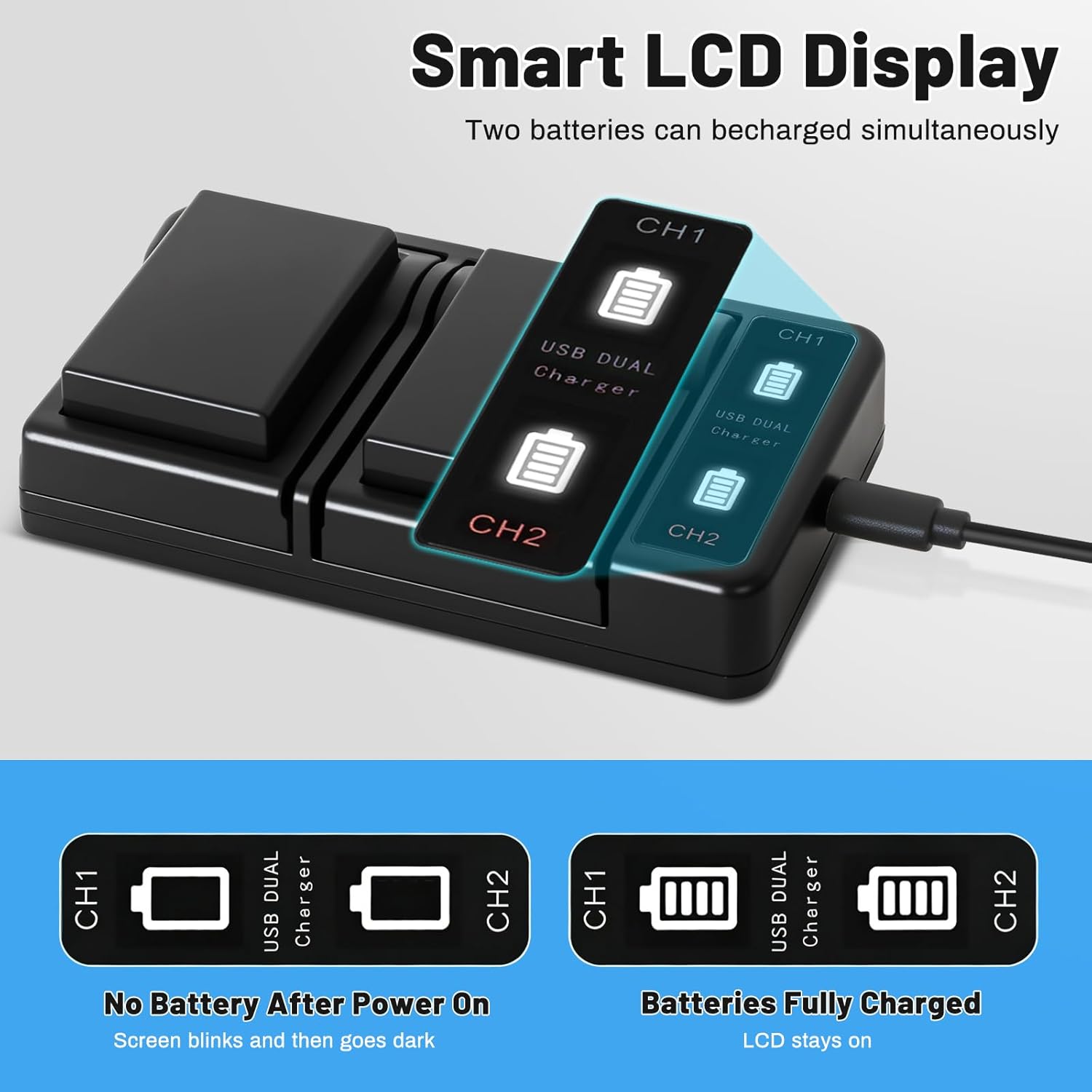 EN-EL9 EN-EL9a Battery(2-Pack) and USB Dual Charger for Nikon D40,D40x,D60,D3000,D5000 Cameras