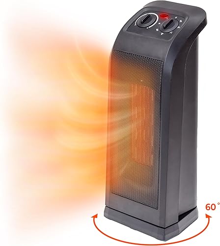 Comfort Zone Calentador de espacio de torre de 18 pulgadas con elemento calefactor PTC, calor dual de 1500 W900 W, oscilación de 60, termostato