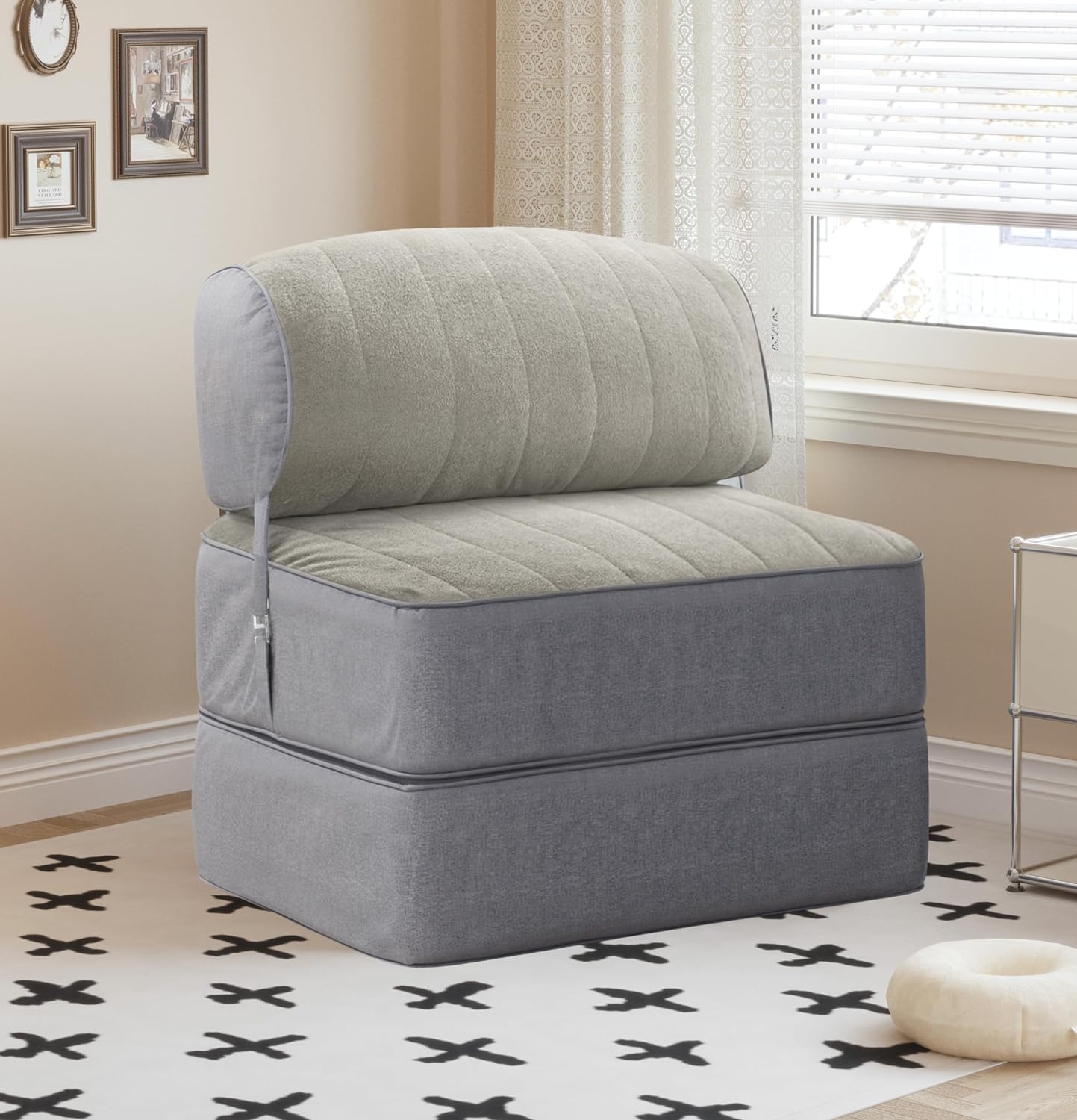 BNCKTRD 2 en 1 Colchón Plegable de Sofa Suelo para Adultos - Sofá Cama Convertible Individual, Sillón Cama Plegable, Sofá Perezoso Compacto para Habitaciones Pequeñas Gris