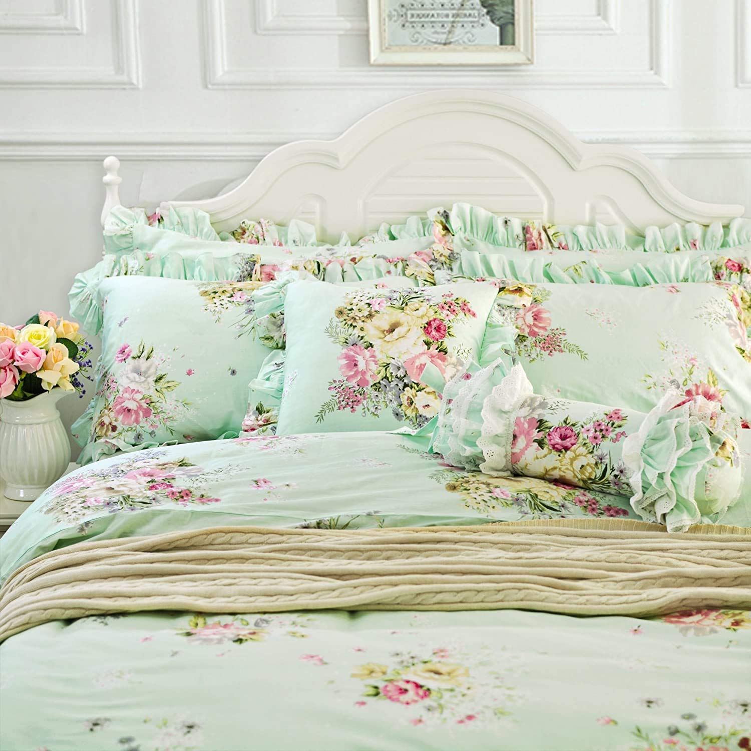 Amazon.com: Usning Duvet Cover Sets Twin Green Floral Bedding