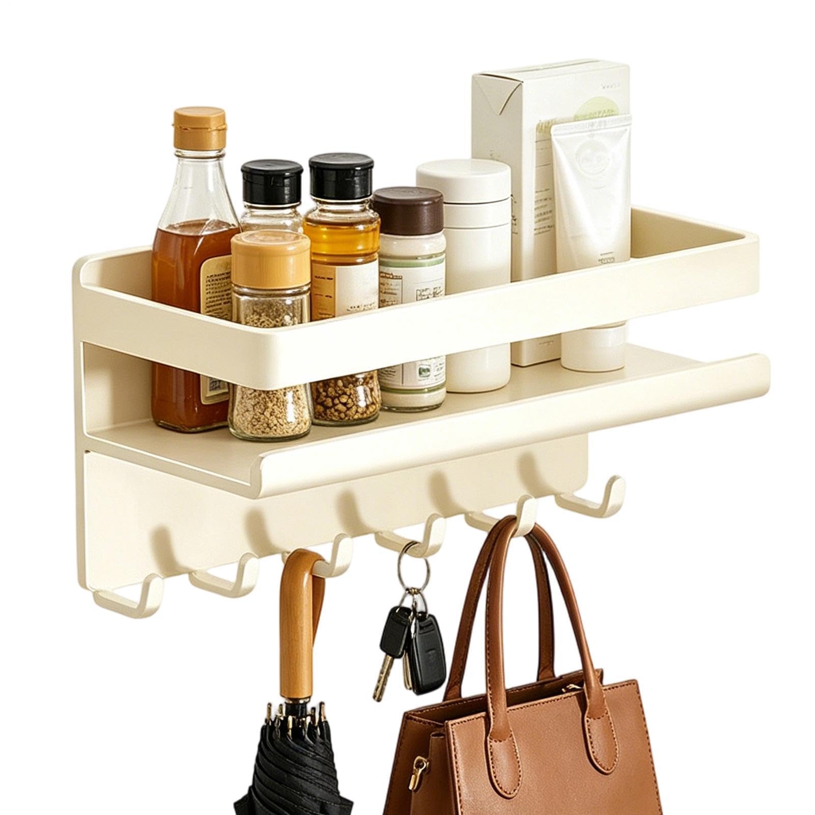 Estante magnético para , sin taladro, montaje en pared, con 6 ganchos | Organizador de encimera de cocina para baño, despensa, garaje, taquilla de lavandería, caravana, caravana, puerta de crucero