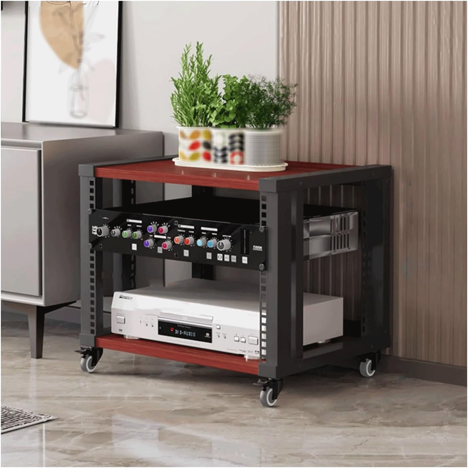 Estante de audio HiFi para cine en casa y salón musical con estantes de madera móviles