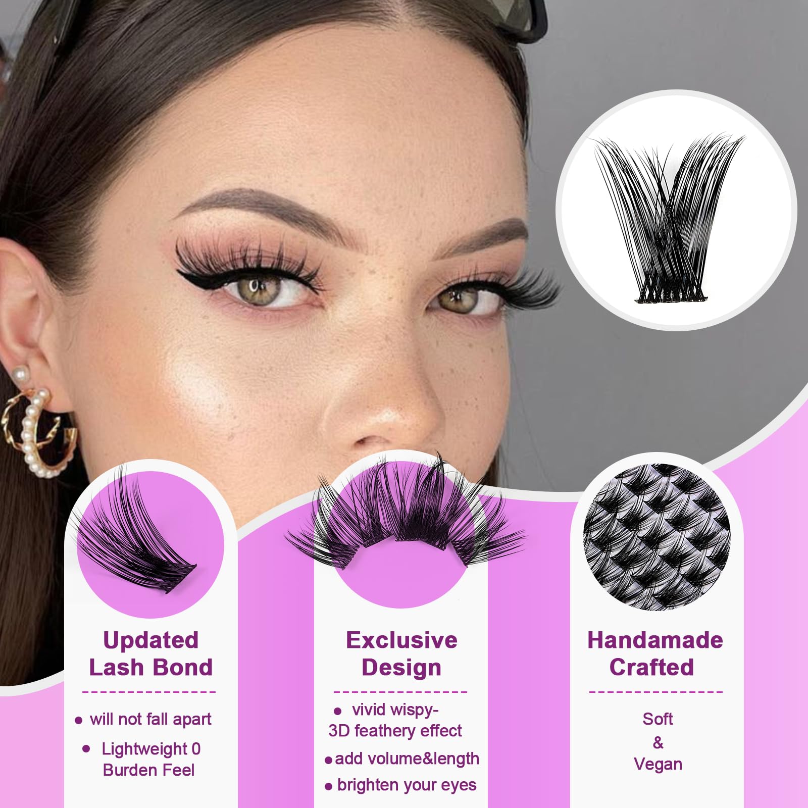 Proamate Cluster Lashes Individual Lashes DIY Eyelash Soft Natural Easy Fan Lash Individual False Lashes for Personal Use at Home (V16) - Image 4