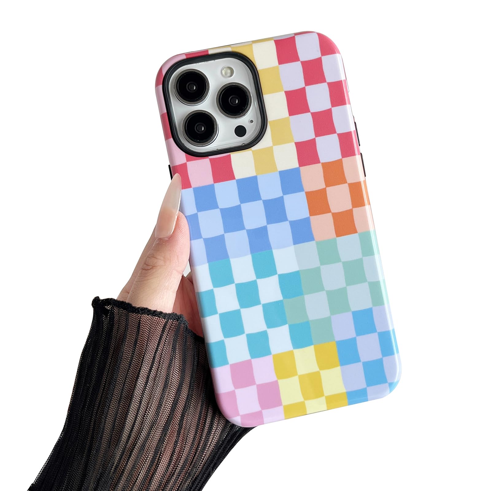 Sayoaho Case for iPhone 14 Pro Case, Cute Colorful Checkered Shockproof Slim Soft TPU and Hard PC Protective Case Compatible with Phone Case (Colorful