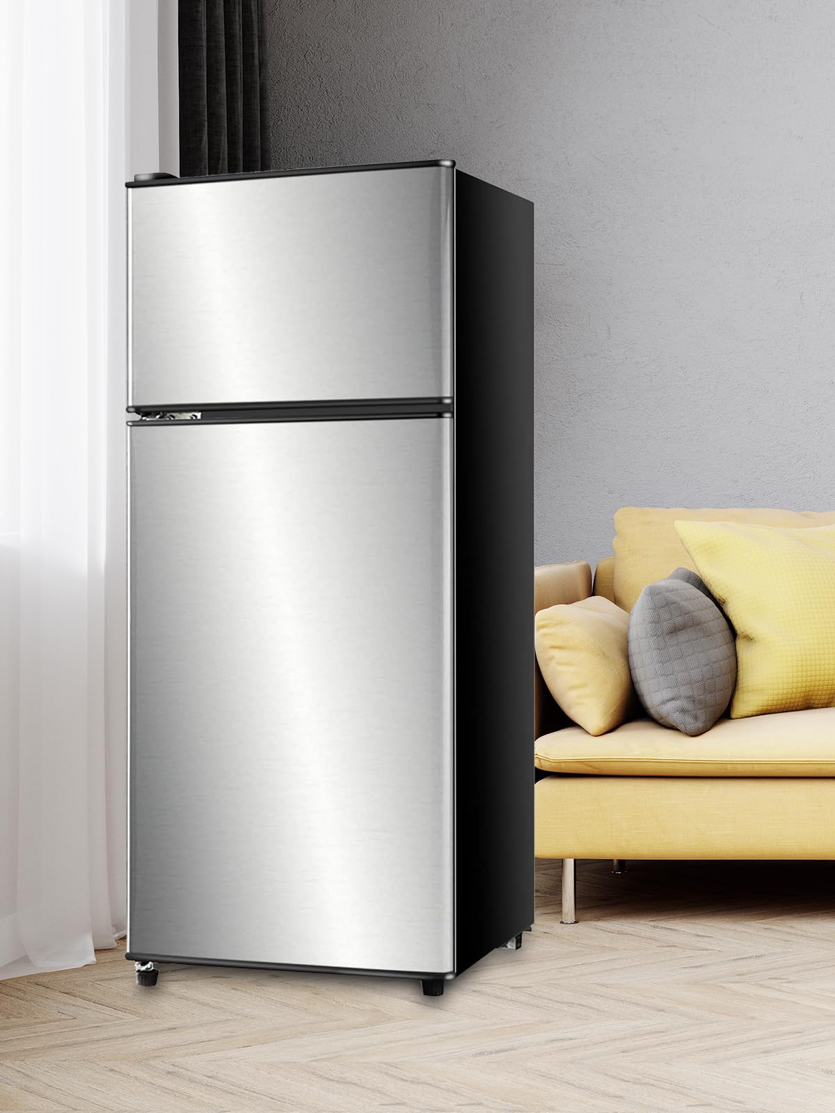 Krib Bling 3.8 Cu.Ft Refrigerator 2 Door 7 Level Adjustable Thermostat Control Top-Freezer Refrigerator Lock Fresh Energy Saving Silver on Fridge.com - View 6