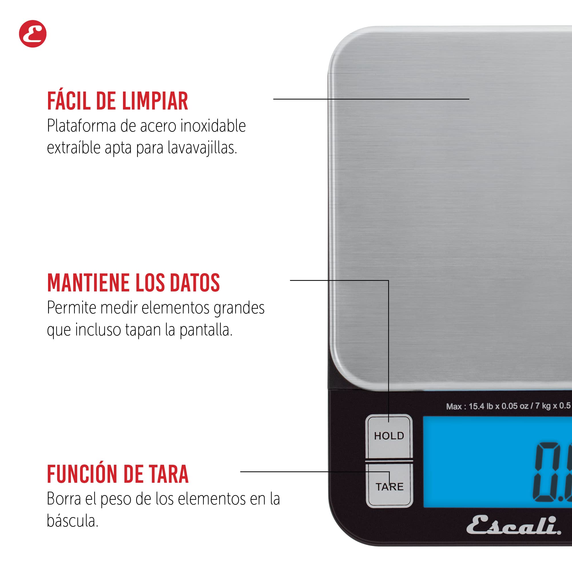 Escali SQ157B Báscula de Cocina Nutro, Báscula Digital para Cocinar, Accesorio de Menaje de Cocina, Negocios y Ocio, 6.8 kg, Negro, 20.3 x 14.6 x 3.2 cm