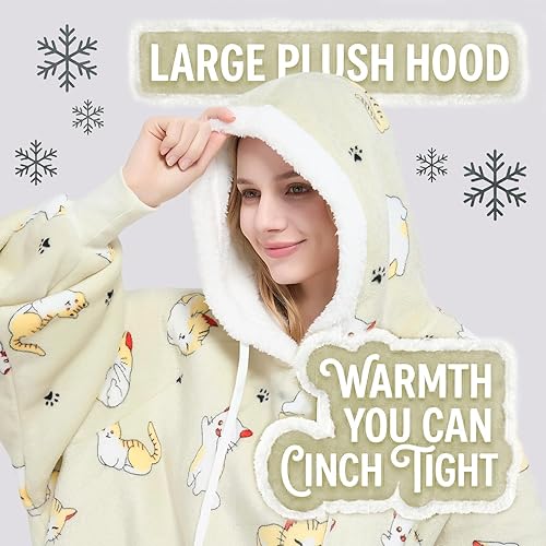 Miniatura 2 de Qeils, manta con capucha para mujer, cómoda manta de sherpa como regalo de cumpleaños y Navidad, chaqueta de gran tamaño con capucha para adultos
