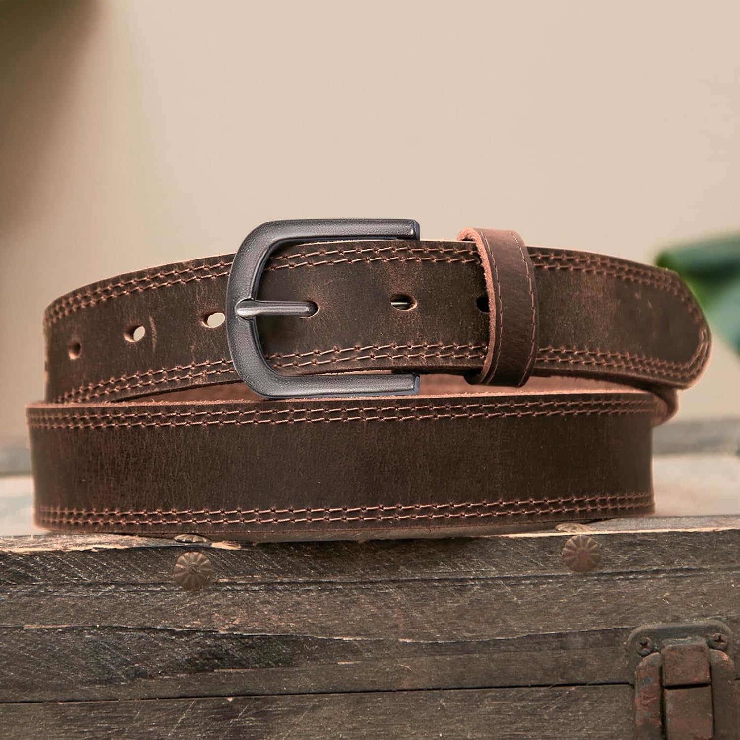 Men Full Grain Leather Casual Every Day Jean Belt 1.5" Handmade image 3