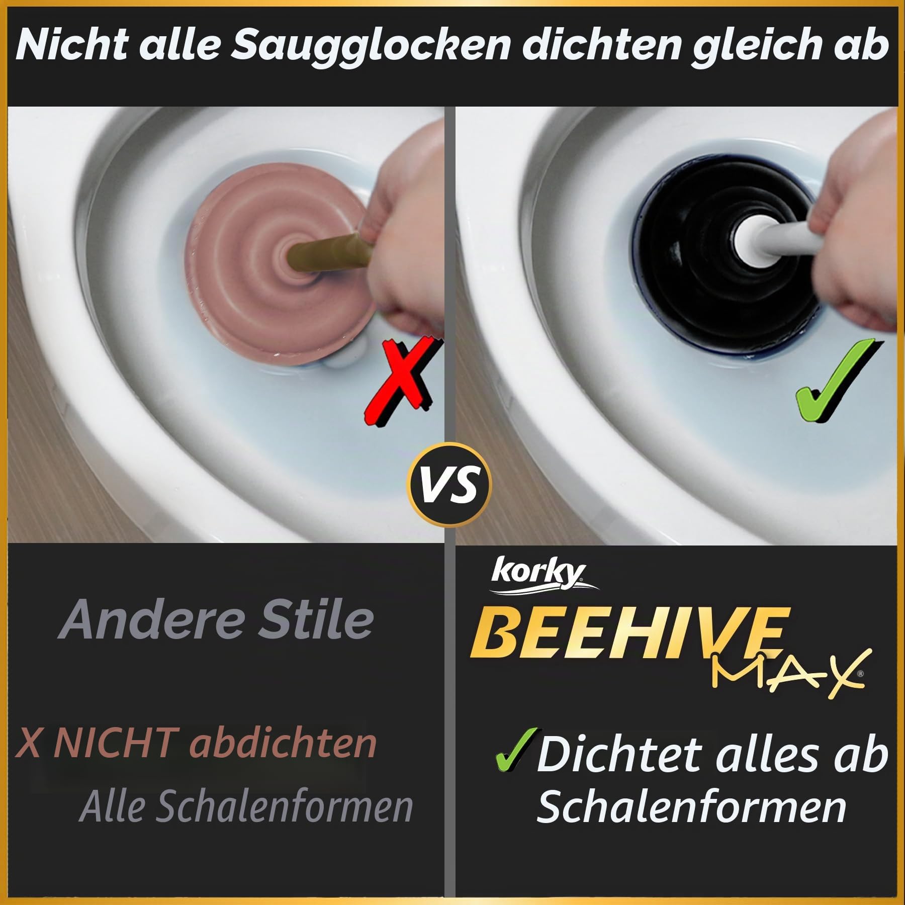 Korky 96-4AM BeehiveMAX WC-Kolben, Schwarz