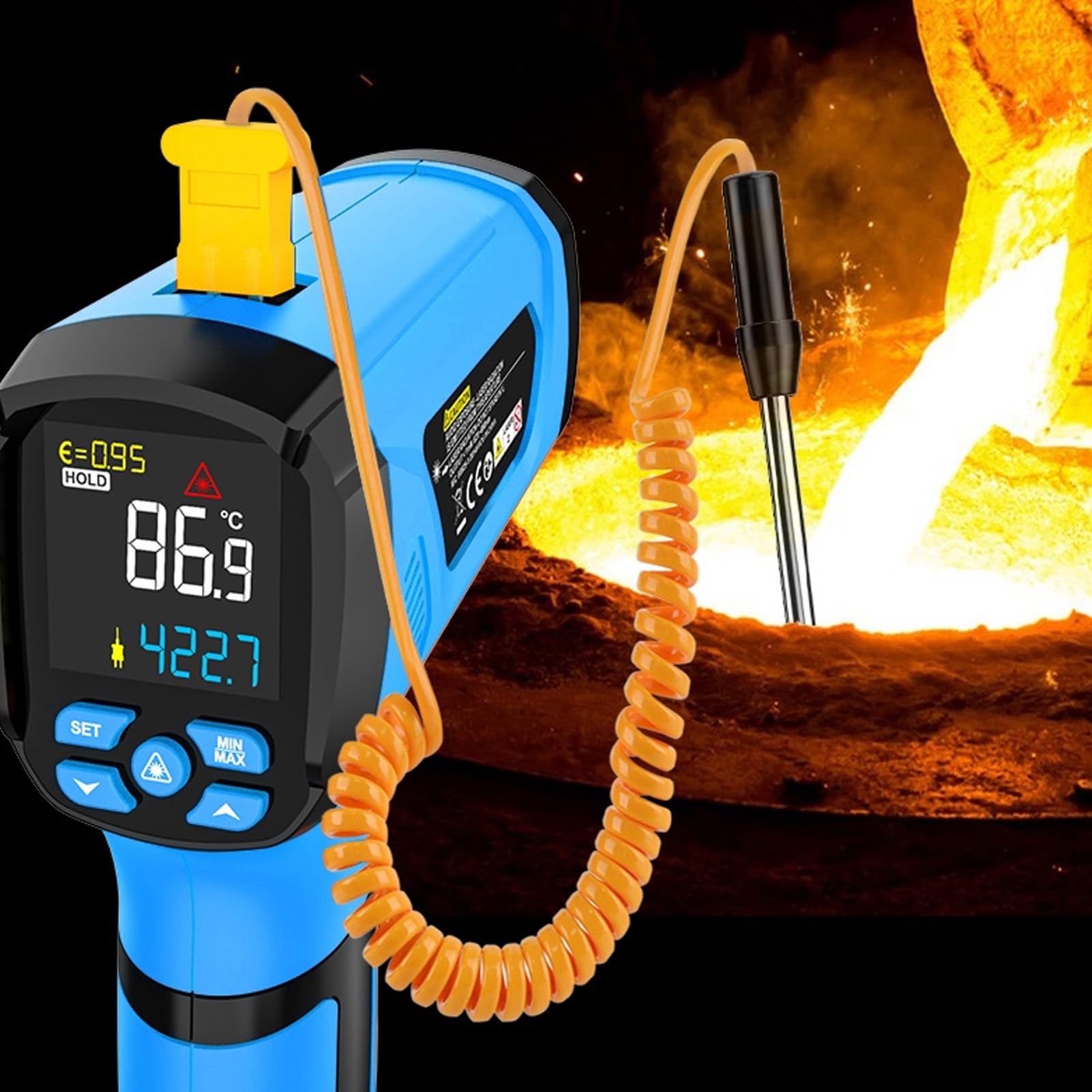 Termometro a Infrarossi Palmare Pistola a Temperatura Accurata Schermo LCD a Colori per Cottura BBQ Grill HVAC