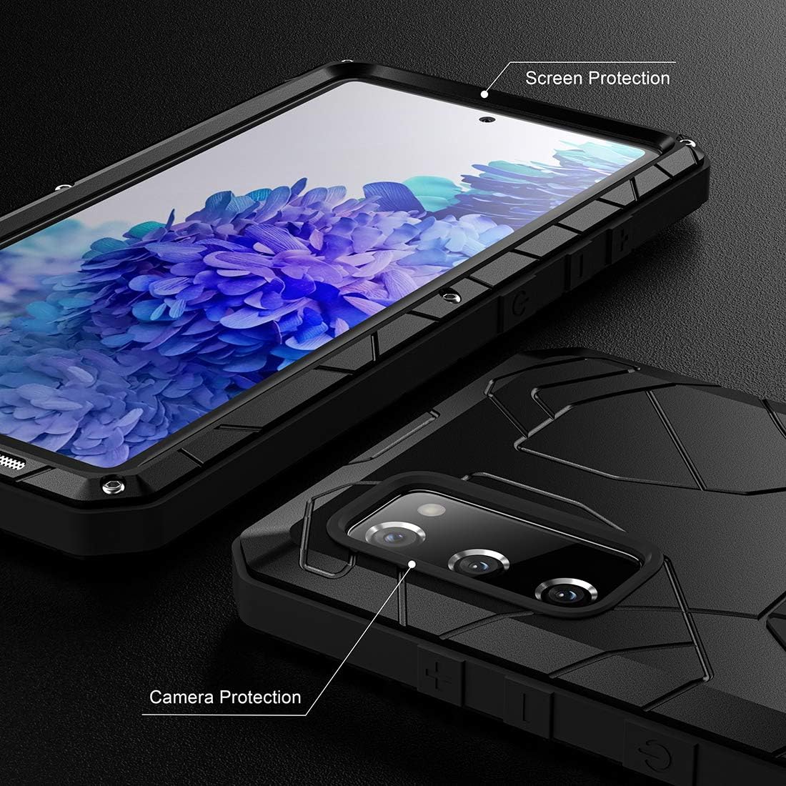 Exсluѕіvе Feitenn Samsung S20 FE 5G Metal Case, Galaxy S20 FE 5G Case Heavy Duty, Hard Cover Armor Military Bumper Shockproof Defender Rubber Men Gift Screen Protector for Samsung Galaxy S20 FE 5G 2020 - Black