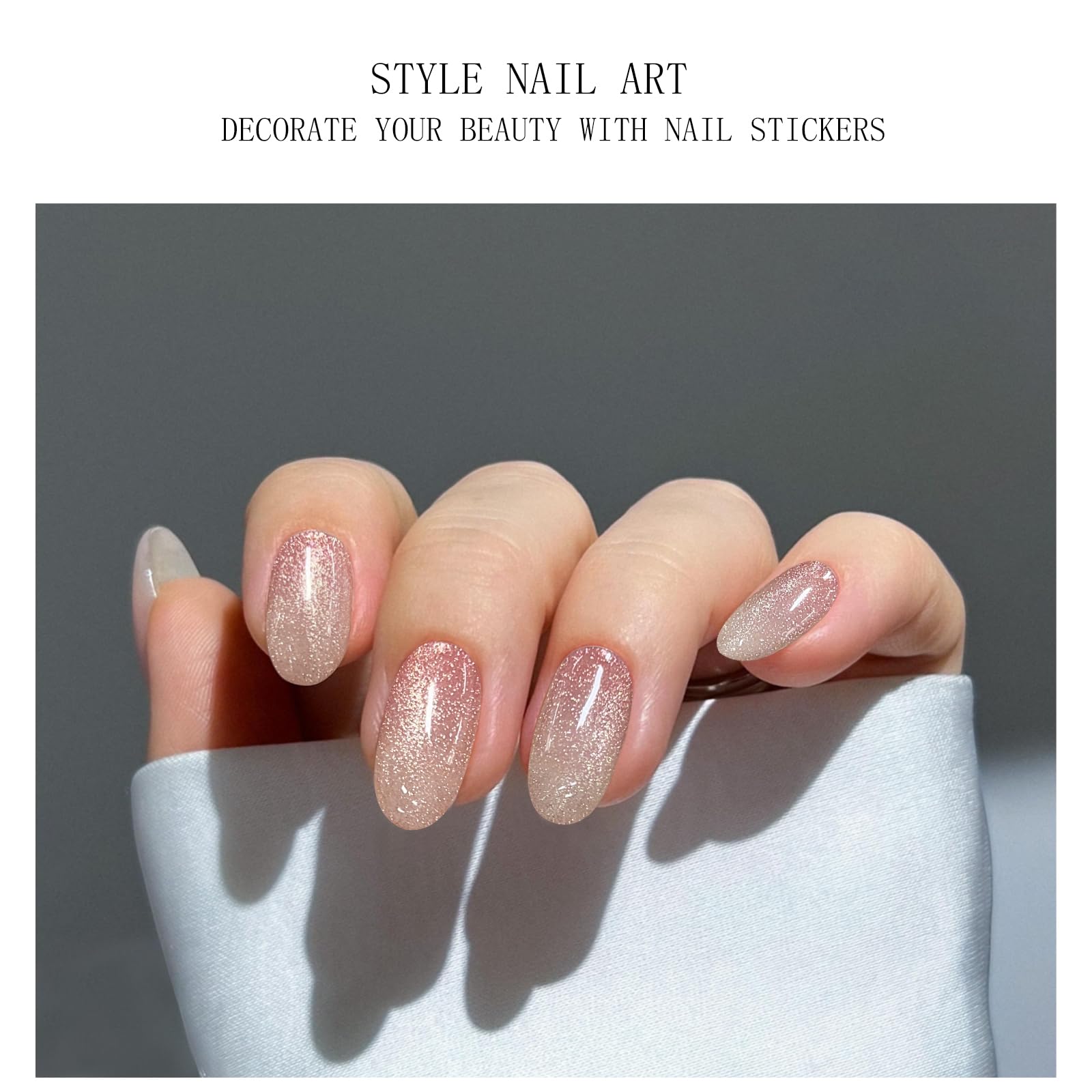 JMEOWIO Gel Nail Stickers Cat Eye Rose Gold Semi Cured Gel Nail Strips Wraps UV/LED Nails Art Design Decoration Accessories - Image 3