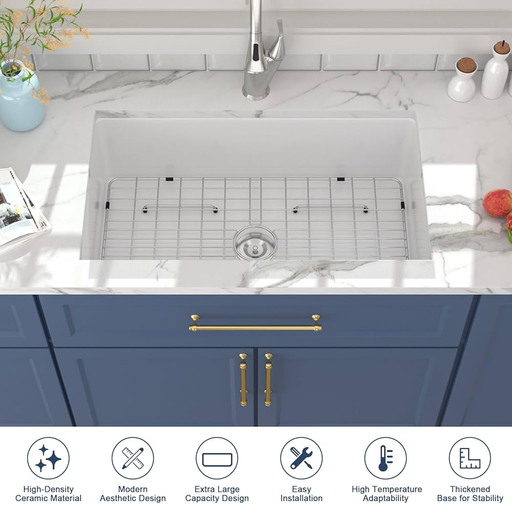 Lordear Undermount White Kitchen Sink 32 Inch Fireclay