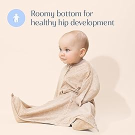 SleepingBaby Zipadee-Zip Transition Swaddle - Cozy Baby Swaddling Blanket with Zipper Convenience - Roomy Wearable Blanket for Easy Diaper Changes - 4-8 Month - Balanced Beige Heather
