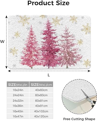 Miniatura 2 de Tapete de ducha antideslizante para bañera, color rosa, árbol de Navidad, copos de nieve dorados, tapete de ducha suave para ducha, bañera, baño,