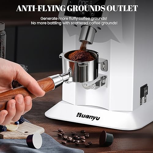 Miniatura 3 de Huanyu Molinillo de café profesional con rebaba plana de 2.913 in, tolva de frijoles de 53 onzas, 15 ajustes de molienda infinitos, molinillo de