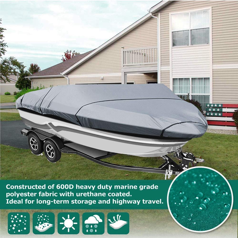 Telo copribarca Trailable 600D Marine Grade V-Hull Tri-Hull Runabout (Grigio 670 * 254CM)