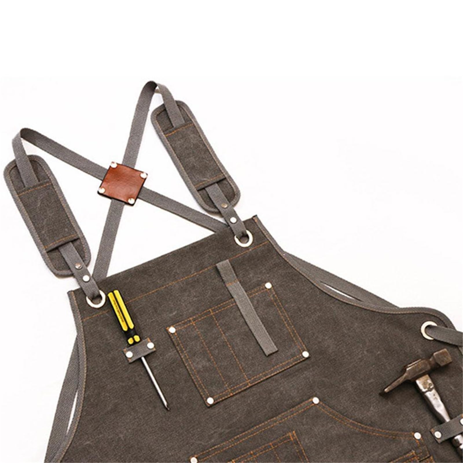 Delantal de Trabajo Unisex de Lona Encerada Resistente con Bolsillos for Herramientas y Correas Cruzadas Ajustables for carpintería y Pintura. para Trabajo(Brown)