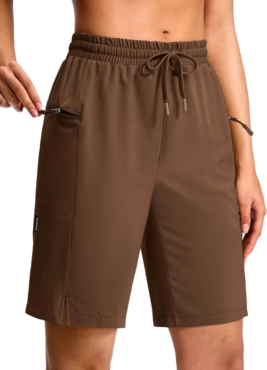 G Gradual Women's Hiking Shorts 2 Zipper Pockets Quick Dry Lightweigh 9" Bermuda Cargo Shorts Water Resistant Athletic Golf