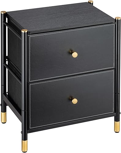 FLYJOE Mesita de noche de 2 cajones para dormitorio, pequeña mesita de noche con cubos de tela, elegante mesa auxiliar y muebles de mesita de noche,