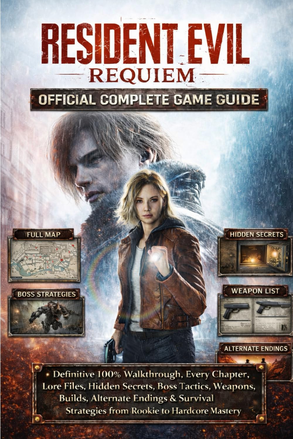 RESIDENT EVIL REQUIEM OFFICIAL COMPLETE GAME GUIDE: Definitive 100% Walkthrough, Every Chapter, Lore Files, Hidden Secrets, Boss Tactics, Weapons, ... Strategies from Rookie to Hardcore Mastery