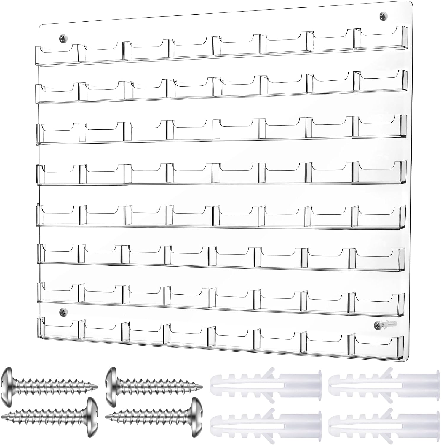 Hillban Acrylic Business Card Holder Wall Mount Clear Sticker Display Rack Multiple Card Holders Clear Acrylic Organizing Sticker Display Stand Pre Drilled(64 Pockets)