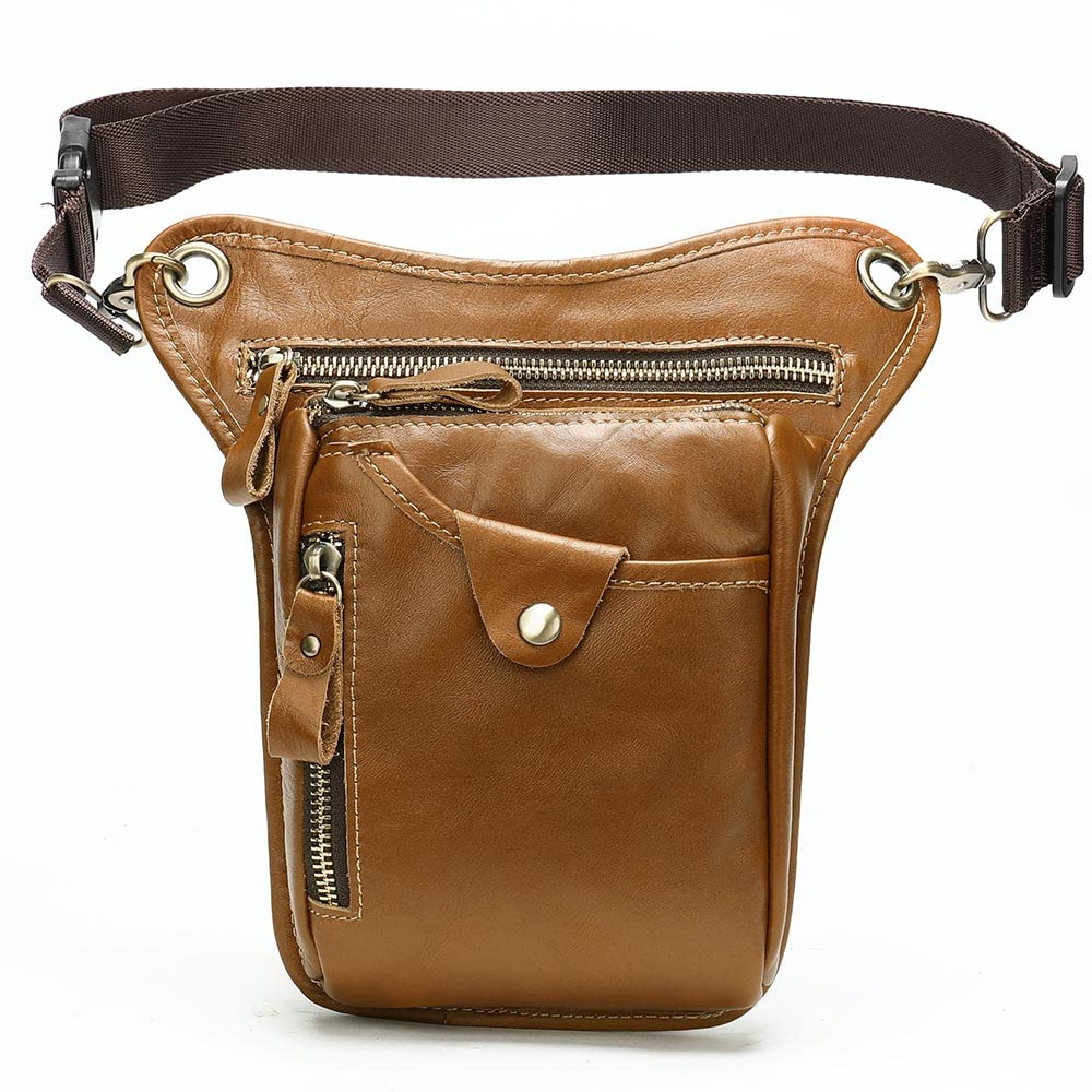 Riñonera y perneras biker Hombres Bolsas de cintura Pierna de cuero genuino Bolsa de gota de pierna masculina Paquete de fanny Paquete de cuero Bolsa de muslo Teléfono de pierna Bolsa de cinturón de p